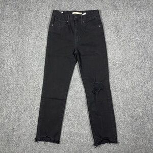 Levis 724 Jeans Women's 27 Black High Rise Straight Crop Distressed Stretch 0382